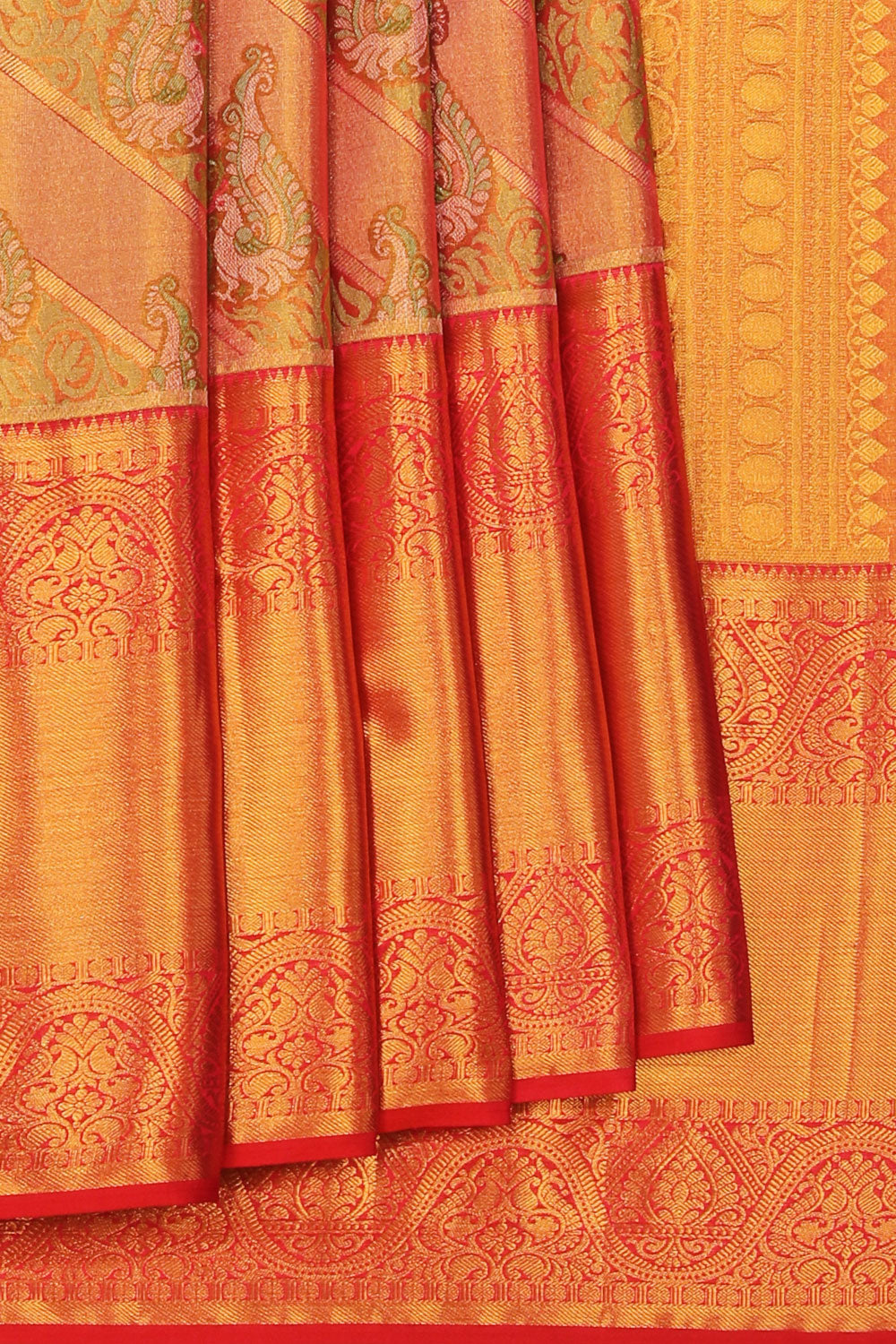 Kanchipattu Tissue Brocade Gold Pink Saree