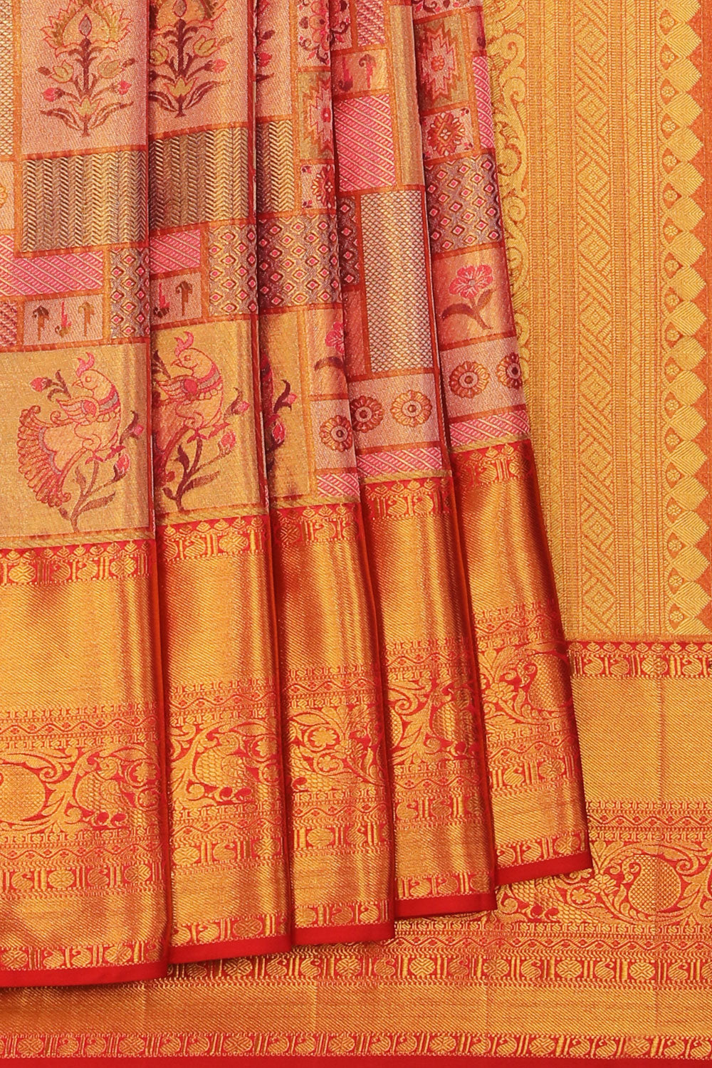 Kanchipattu Tissue Brocade Gold Pink Saree