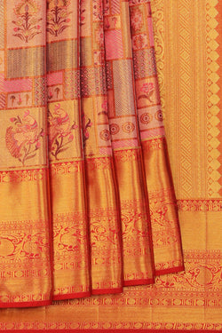 Image of Kanchipattu Tissue Brocade Gold Pink Saree