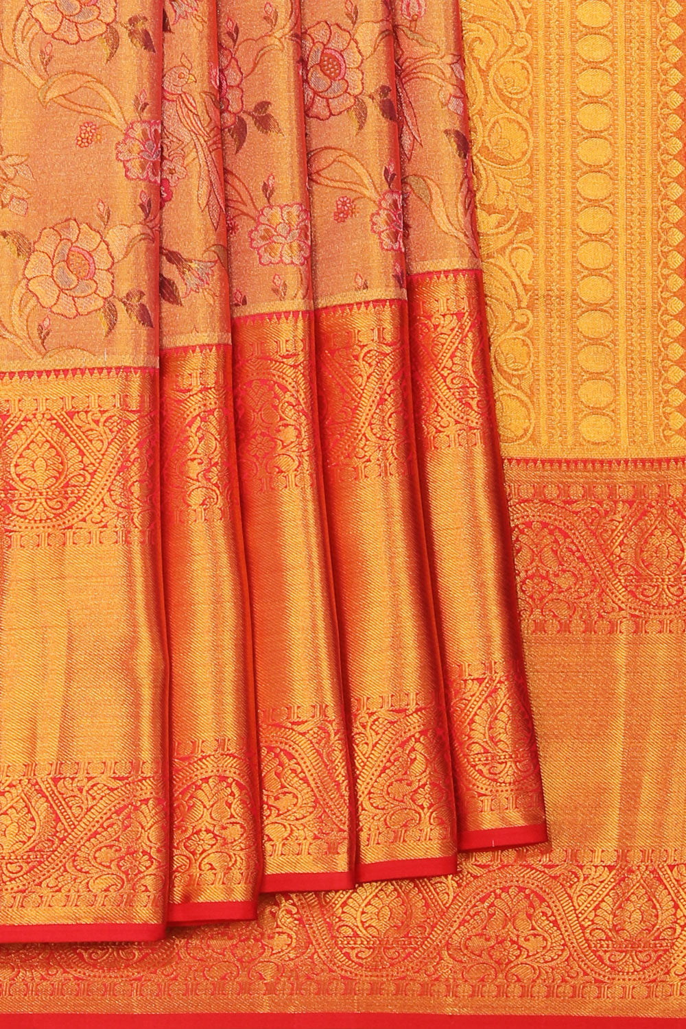 Kanchipattu Tissue Brocade Gold Pink Saree