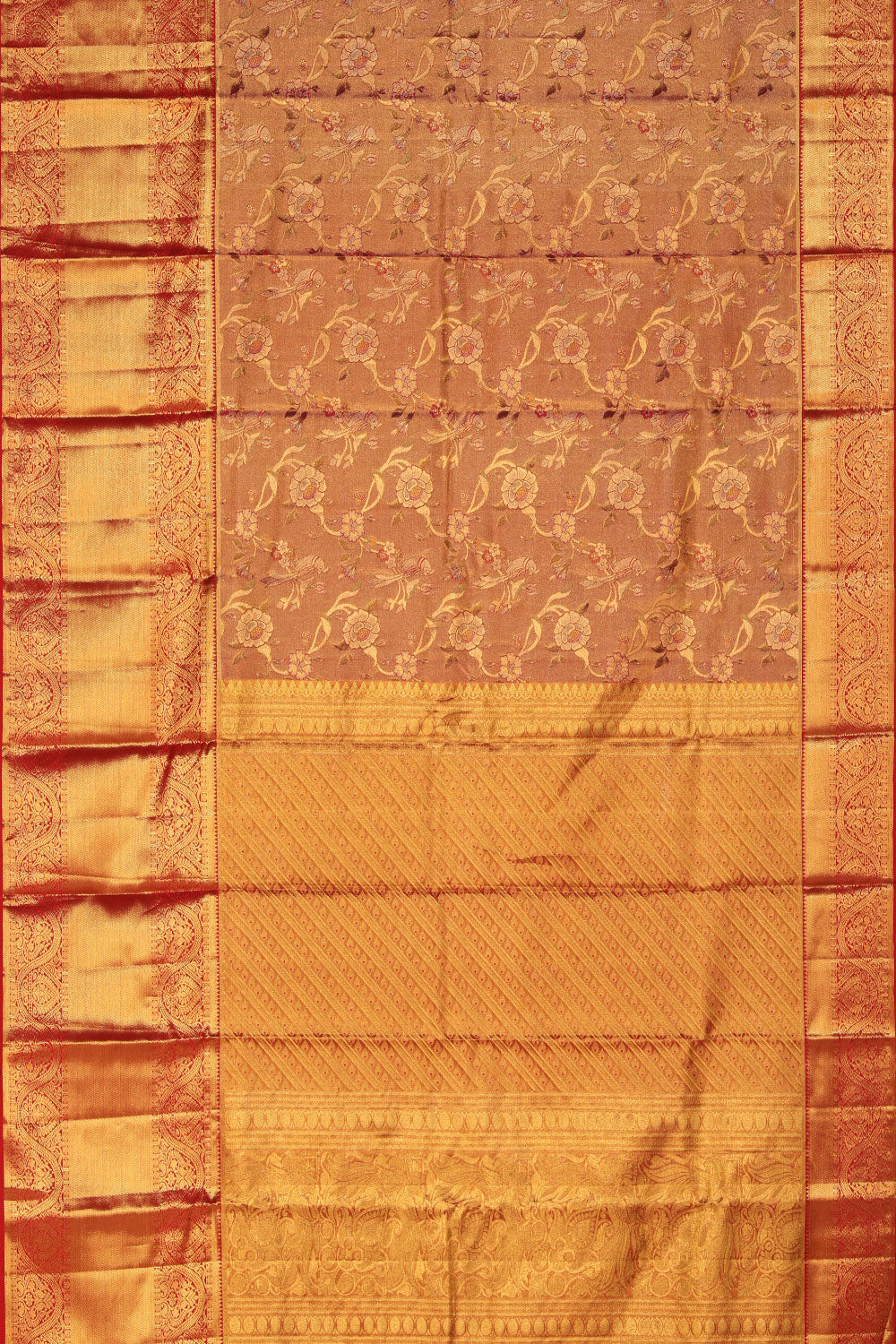 Kanchipattu Tissue Brocade Gold Pink Saree