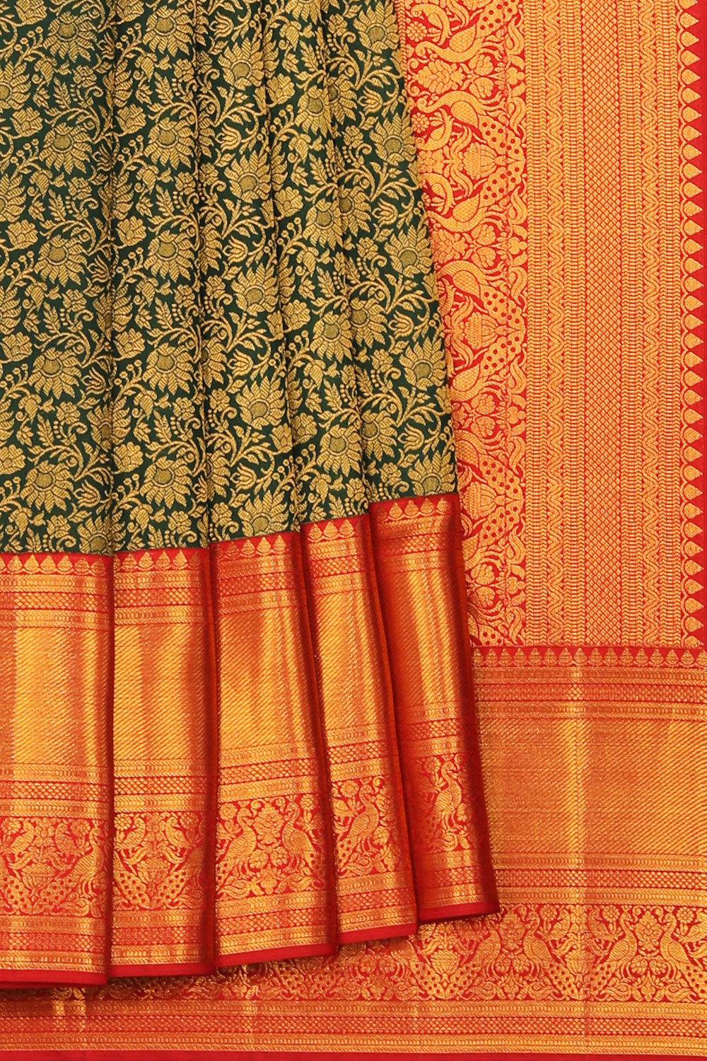 Kanchipattu Brocade Bottle Green Saree