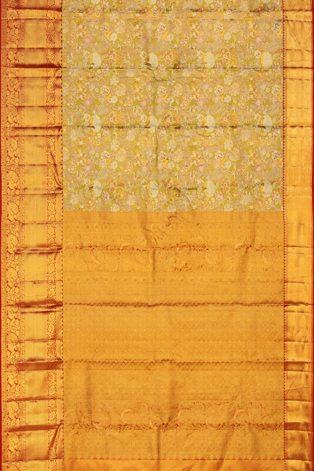 Collection of Kanchipattu Tissue Brocade Green Saree in a gallery layout