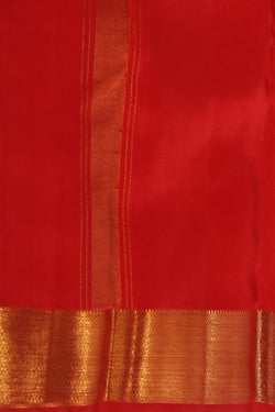 Image of Kanchi Silk Coral-Red Traditional Dhoti With Kanduva (8 X 4)