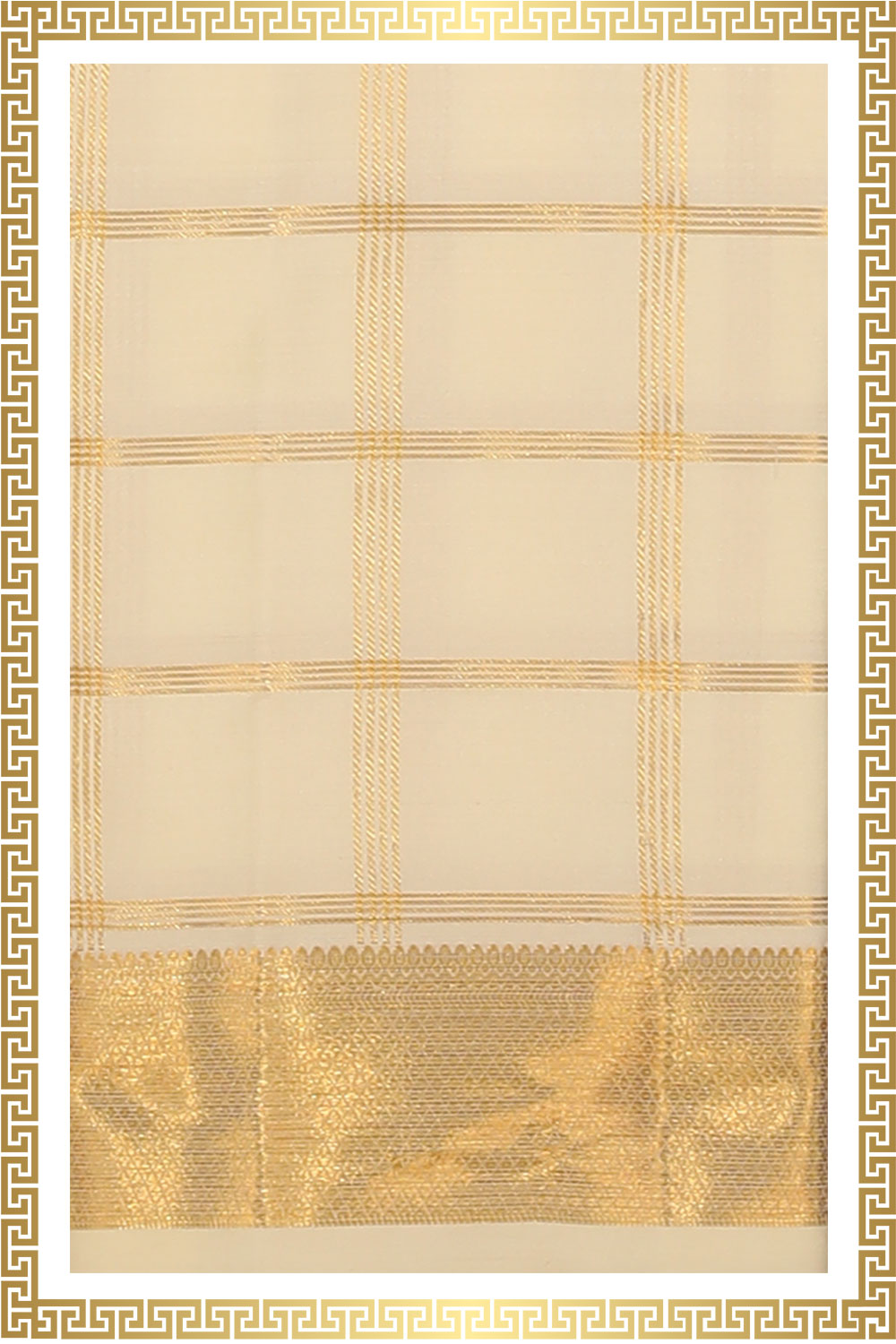 Collection of Kanchi Silk Ivory Cream Traditional Dhoti With Kanduva (8 X 4) in a gallery layout