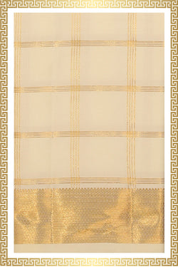 Collection of Kanchi Silk Ivory Cream Traditional Dhoti With Kanduva (8 X 4) in a gallery layout