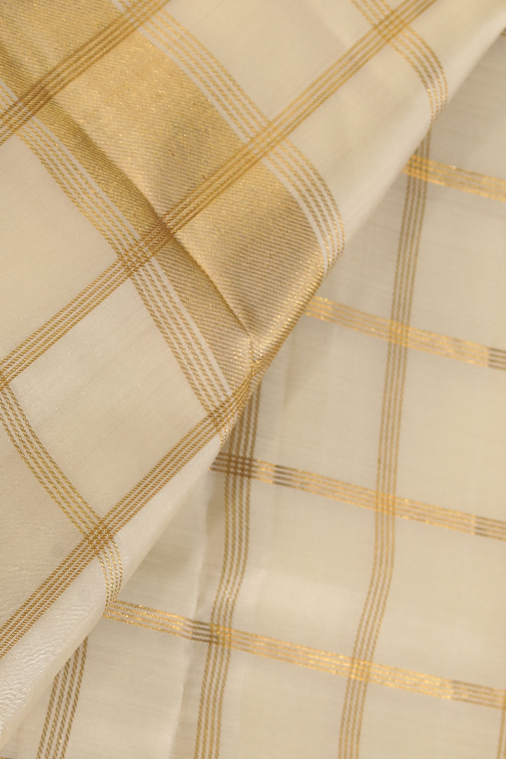 Collection of Kanchi Silk Ivory Cream Traditional Dhoti With Kanduva (8 X 4) in a gallery layout