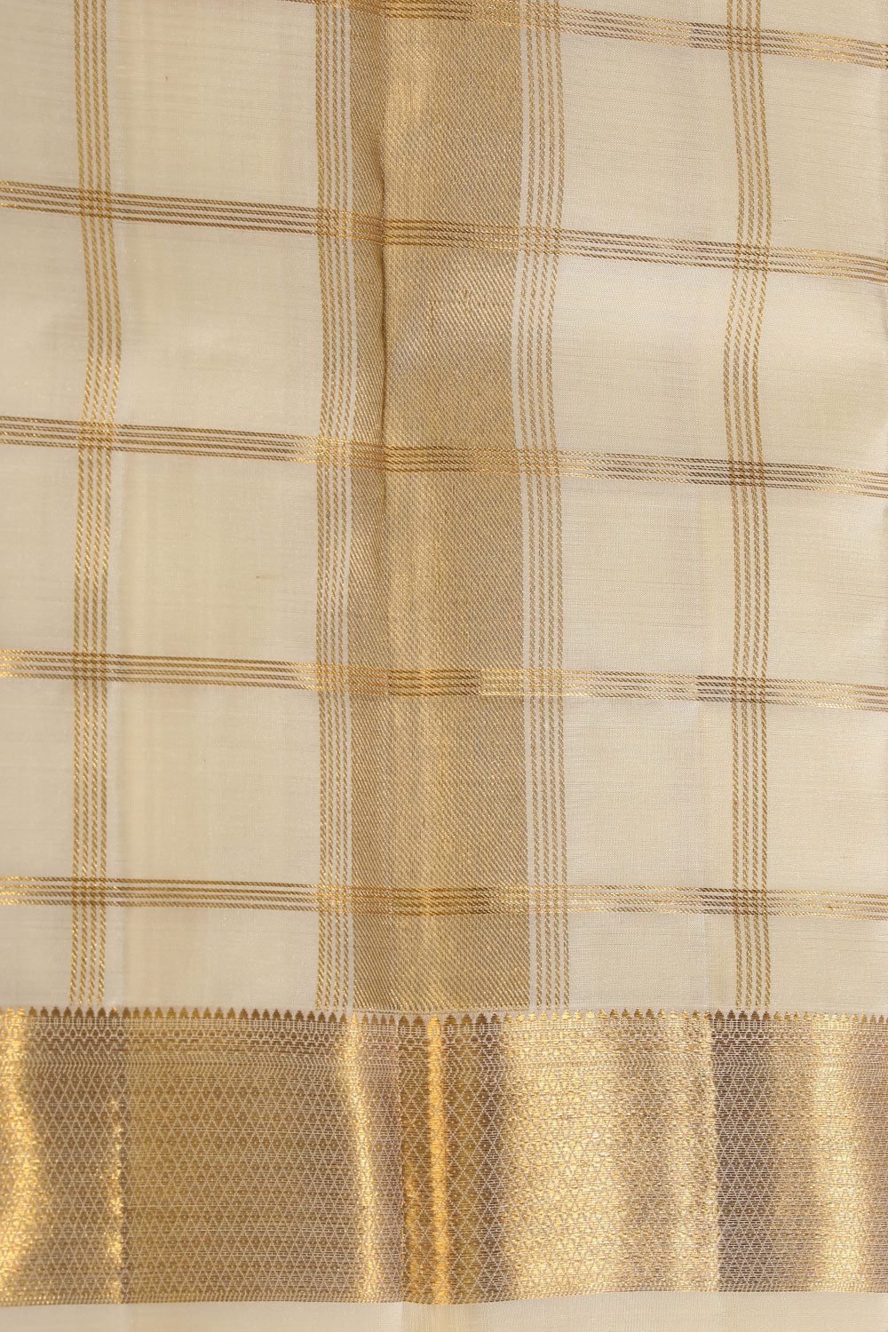 Collection of Kanchi Silk Ivory Cream Traditional Dhoti With Kanduva (8 X 4) in a gallery layout