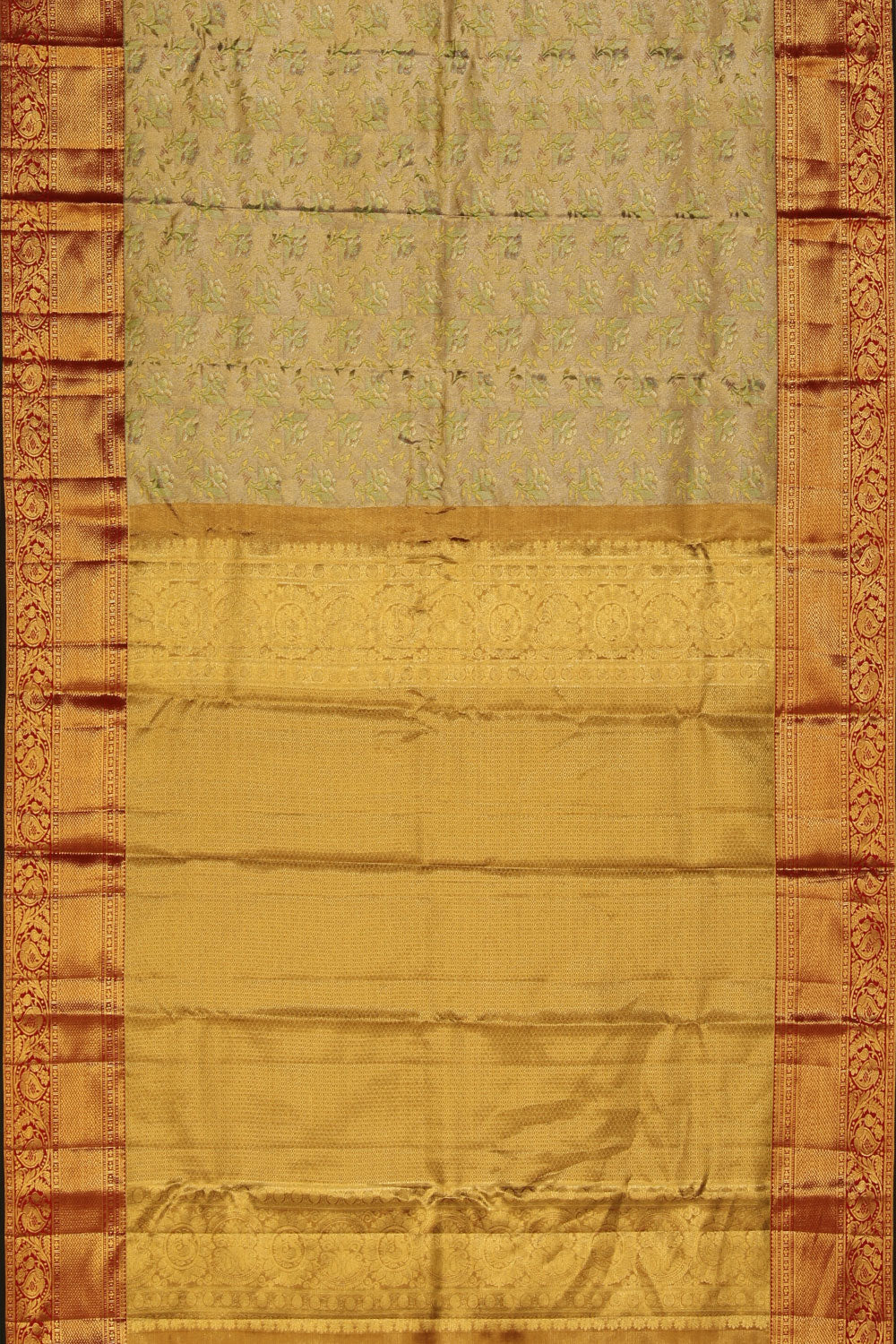 Collection of Kanchipattu Tissue Brocade Gold Saree in a gallery layout