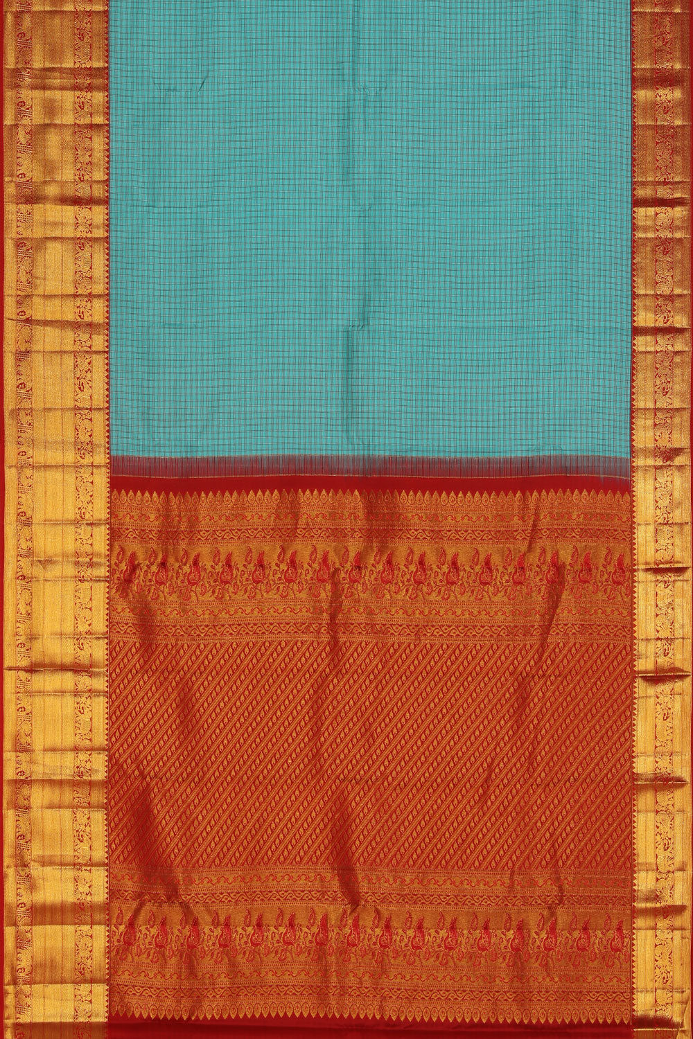 Image of Kanchipattu Check Pattern Blue Saree