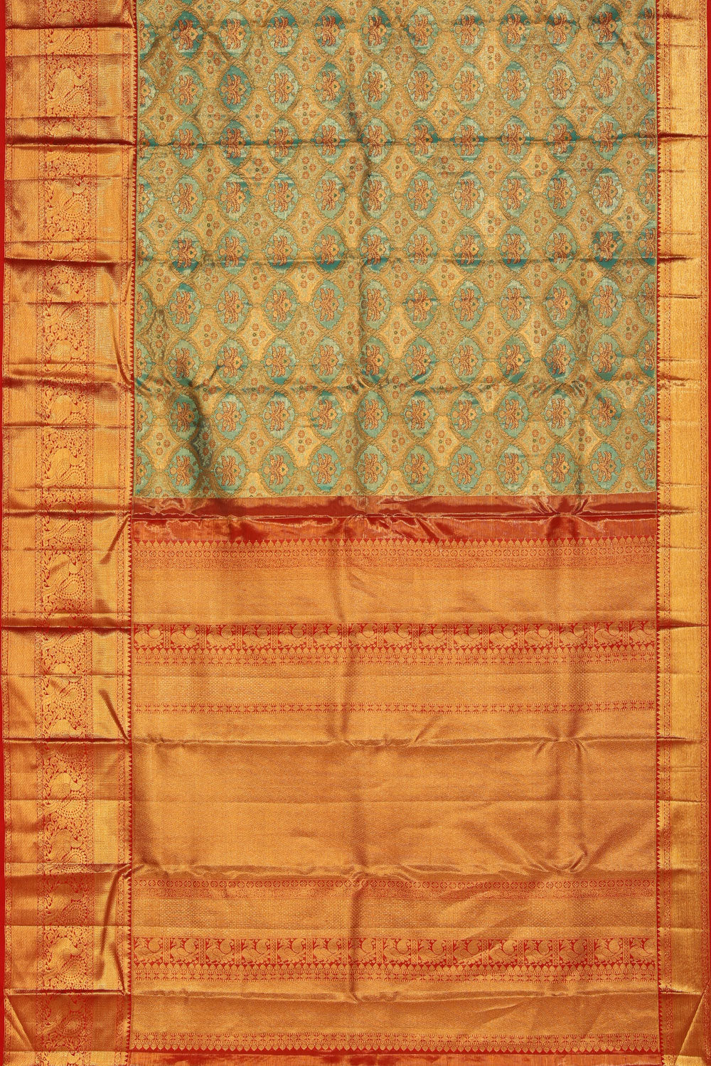 Collection of Kanchipattu Tissue Brocade Sea Green Saree in a gallery layout