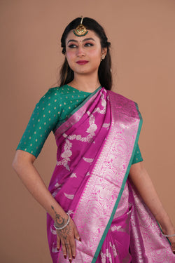 Image of Venkatagiri Silk Magenta Pink Saree