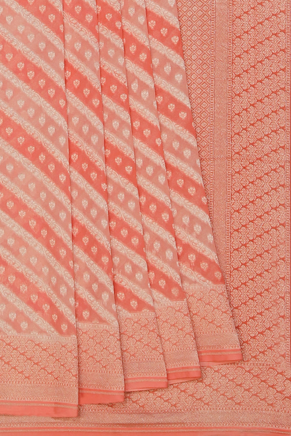 Collection of Banarasi Georgette Coral Peach Saree in a gallery layout