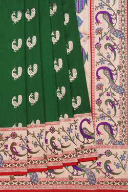 Collection of Banarasi Silk Bottle Green Saree in a gallery layout