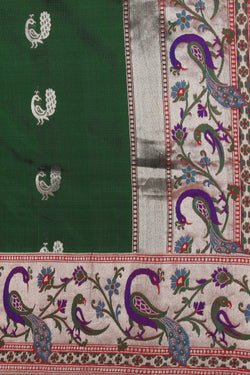 Collection of Banarasi Silk Bottle Green Saree in a gallery layout