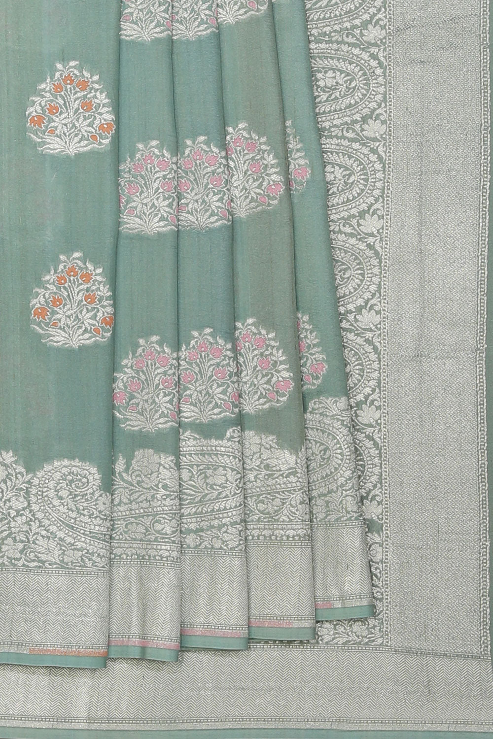 Collection of Banarasi Tussar Silk Pastel Green Saree in a gallery layout