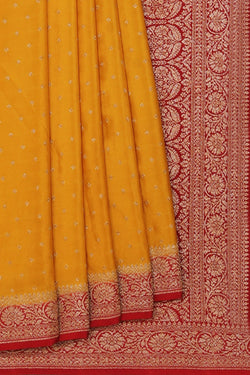 Collection of Banarasi Crepe Mustard Saree in a gallery layout