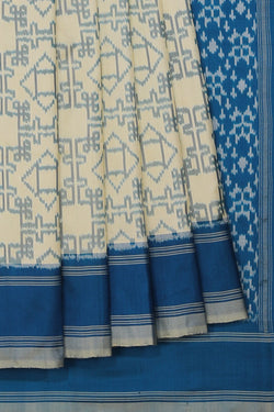 Collection of Pochampally Silk Ikat Cream Saree in a gallery layout