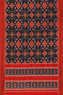 Image of Pochampally Ikat Silk Navy Blue Dupatta