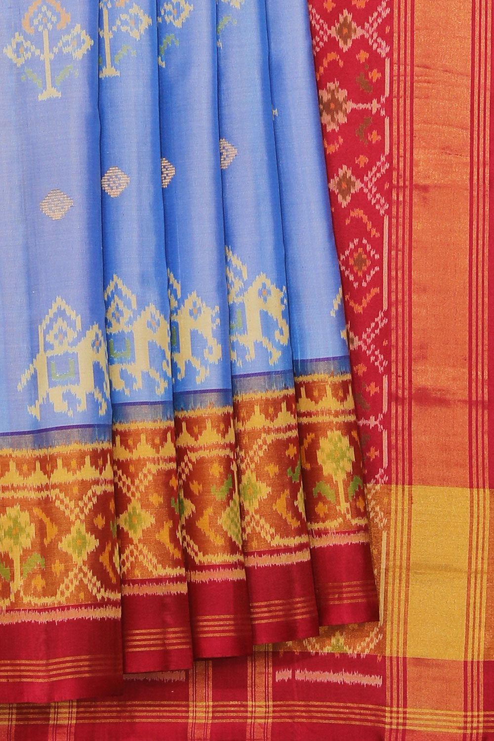 Collection of Rajkot Patola Silk Smoky Blue Saree in a gallery layout