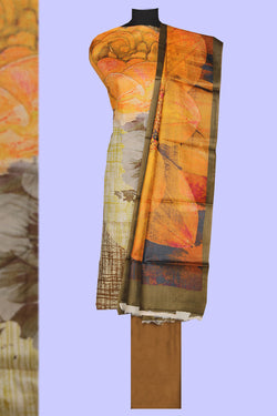 Collection of Tussar Silk Printed Unstitched Suit With Dupatta (3 Pcs Set) in a gallery layout