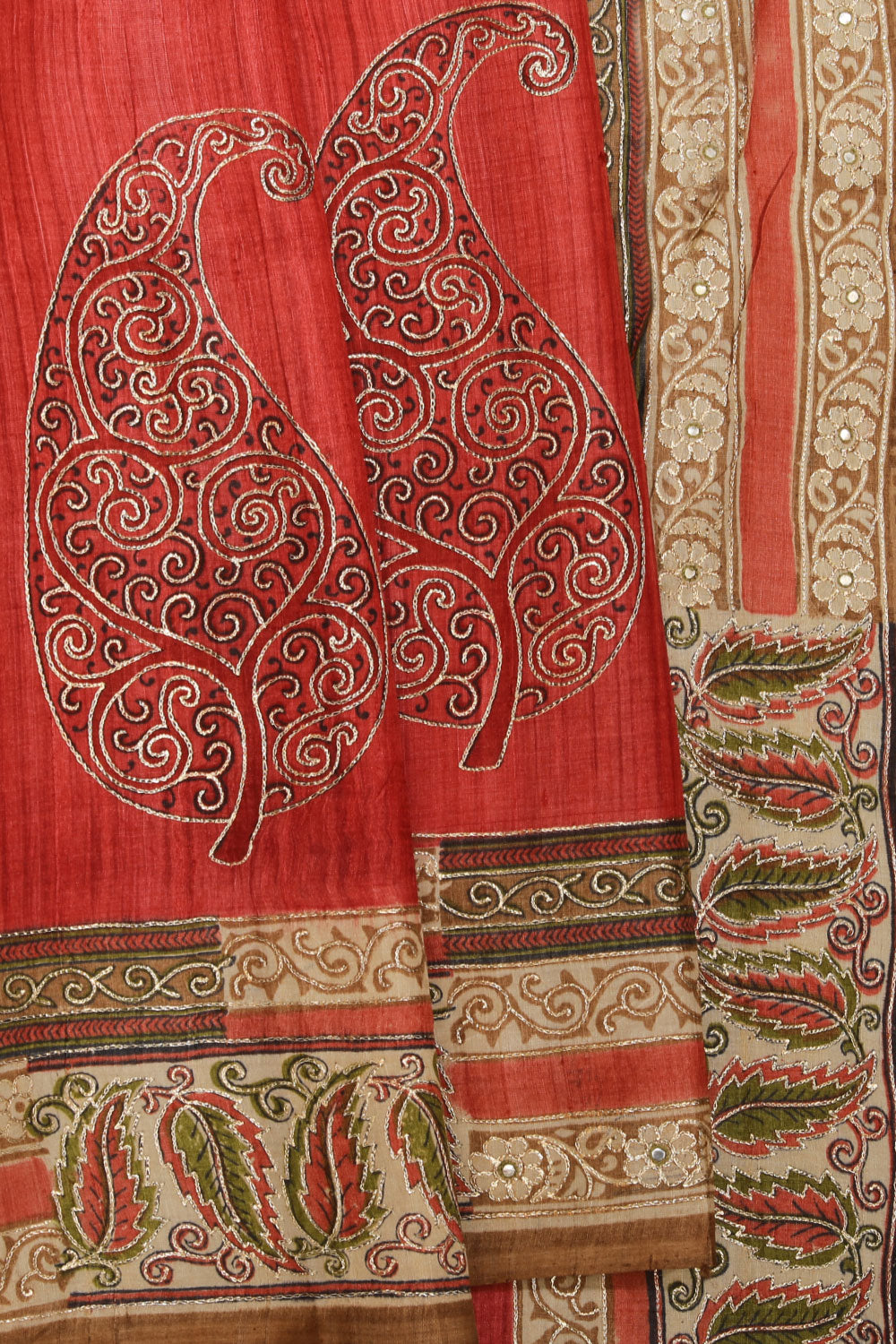 Collection of Tussar-Silk Coral Pink Saree in a gallery layout