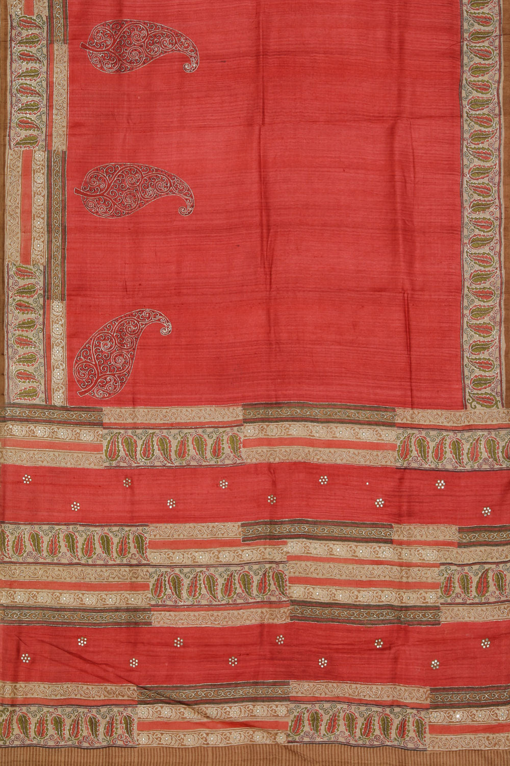 Collection of Tussar-Silk Coral Pink Saree in a gallery layout