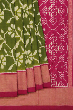 Collection of Pochampally Silk Ikat Green Saree in a gallery layout