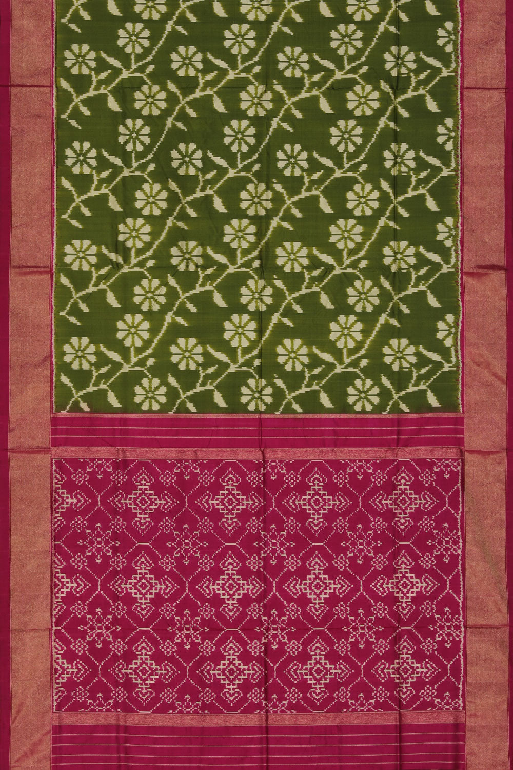 Collection of Pochampally Silk Ikat Green Saree in a gallery layout