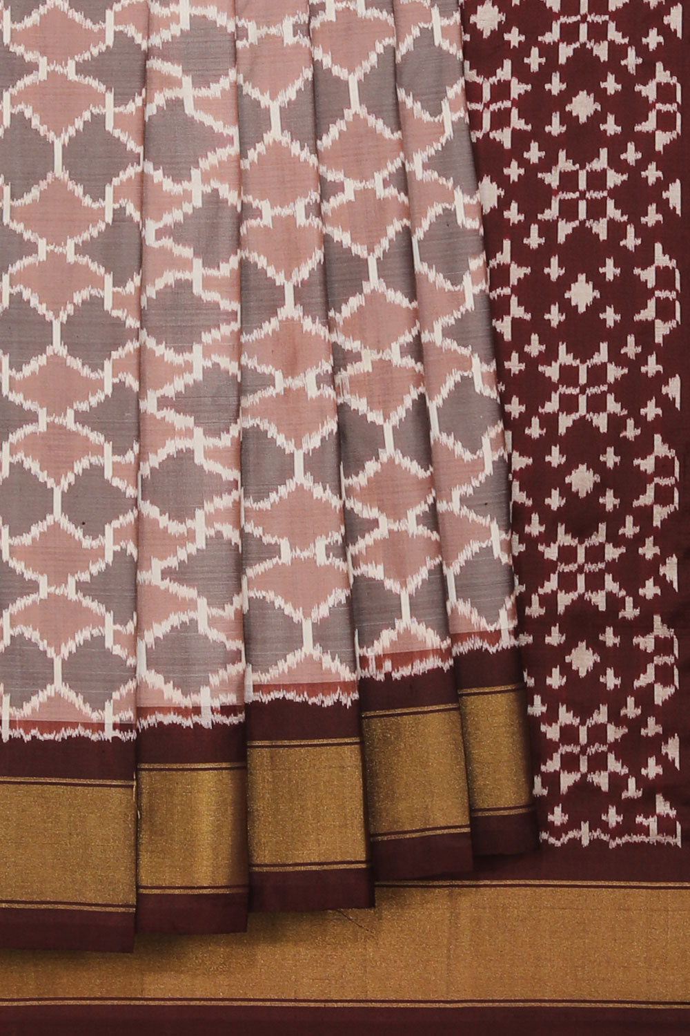 Collection of Pochampally Silk Ikat Grey Saree in a gallery layout