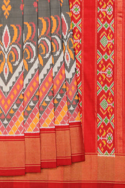 Collection of Pochampally Silk Ikat Grey Saree in a gallery layout