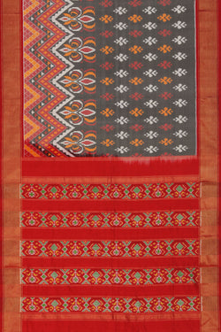 Collection of Pochampally Silk Ikat Grey Saree in a gallery layout