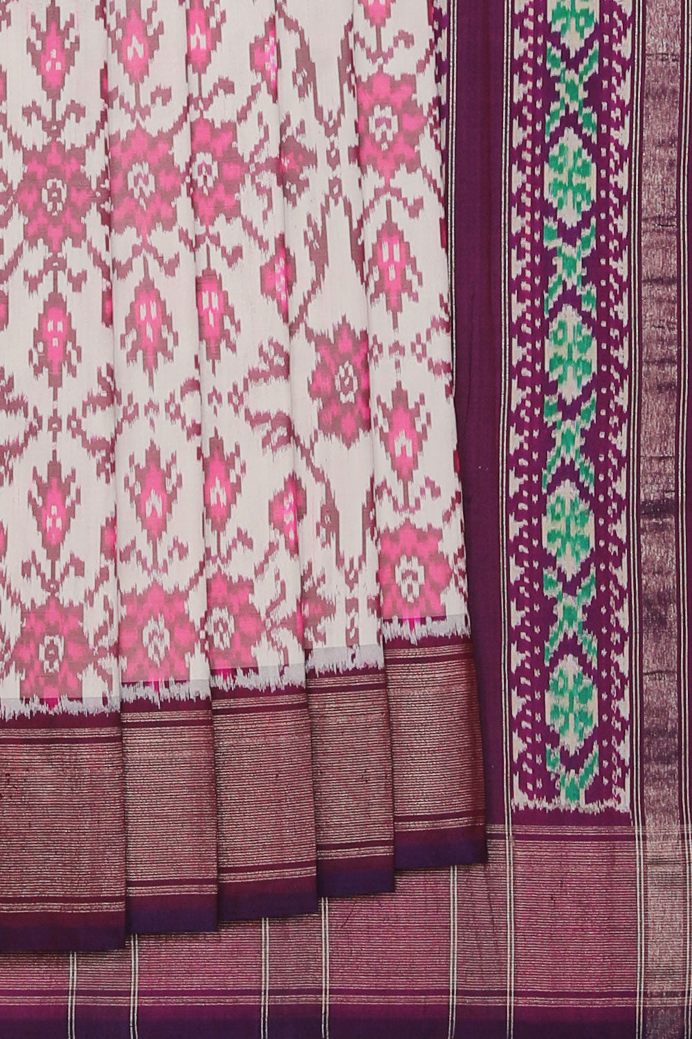 Collection of Pochampally Silk Ikat White Saree in a gallery layout