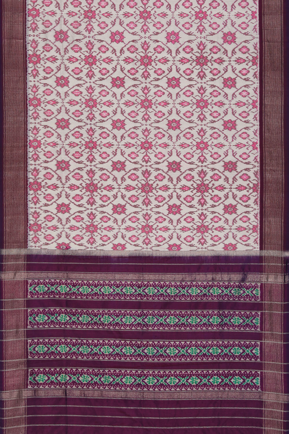 Collection of Pochampally Silk Ikat White Saree in a gallery layout