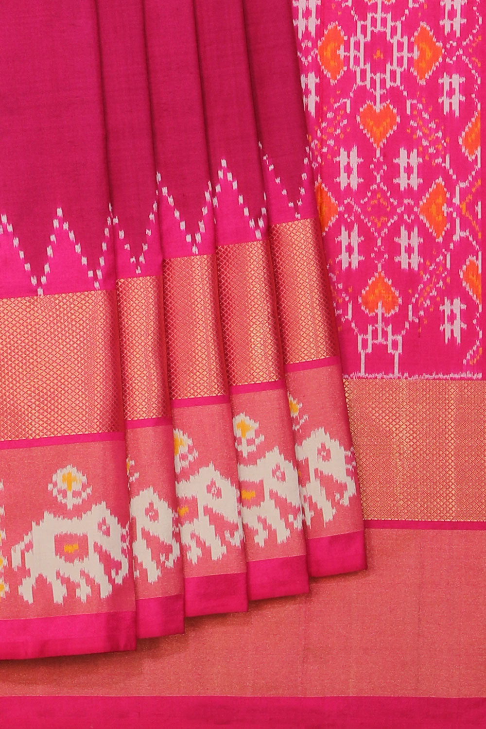 Collection of Pochampally Silk Ikat Magenta-Pink Sarees in a gallery layout