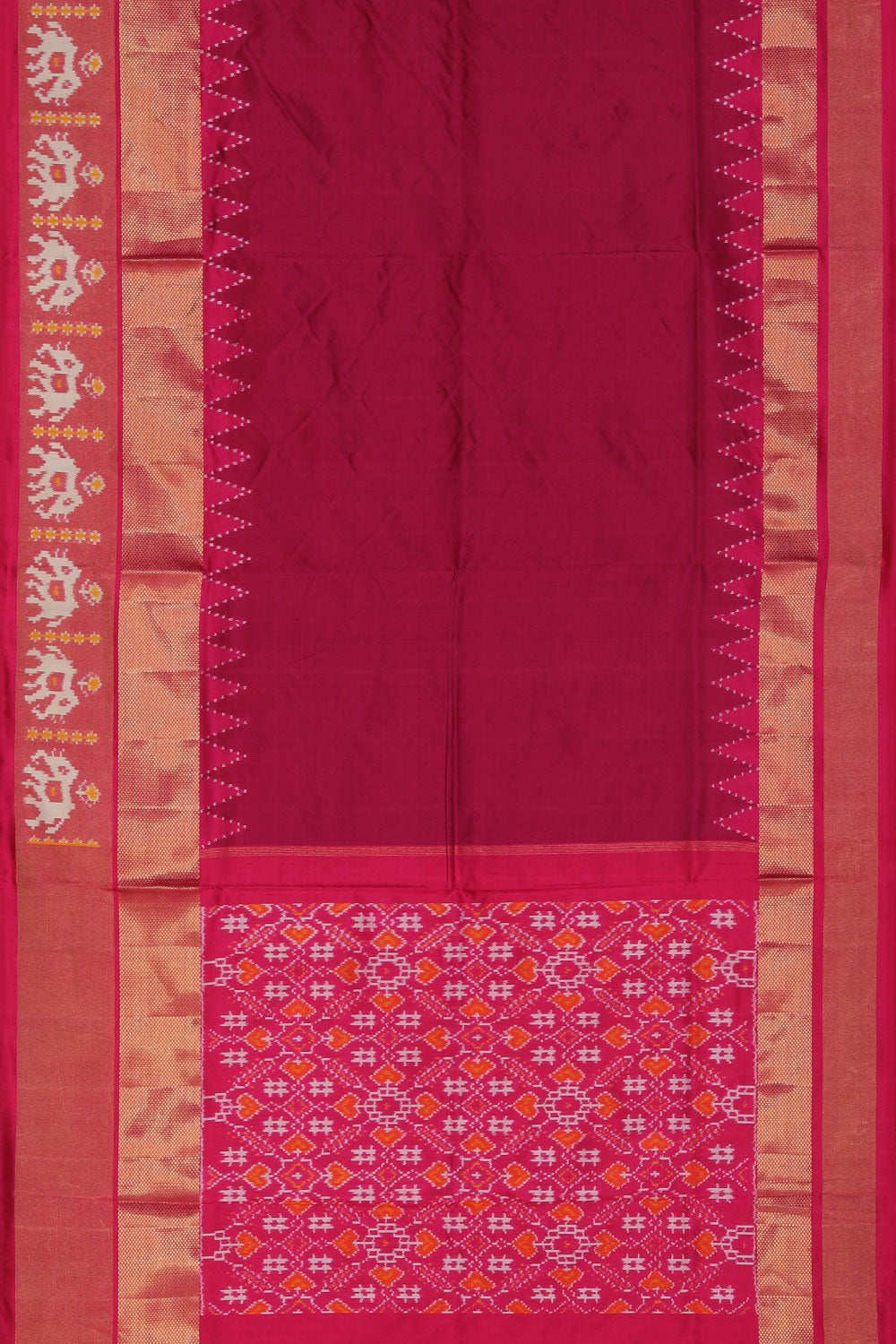 Collection of Pochampally Silk Ikat Magenta-Pink Sarees in a gallery layout