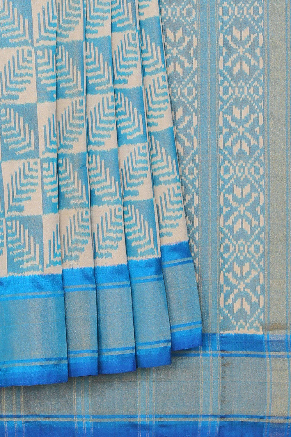 Collection of Pochampally Silk Ikat Cream Saree in a gallery layout