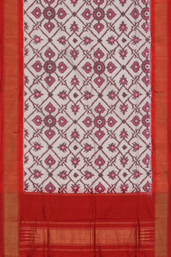 Image of Pochampally Ikat Silk Off-White Dupatta