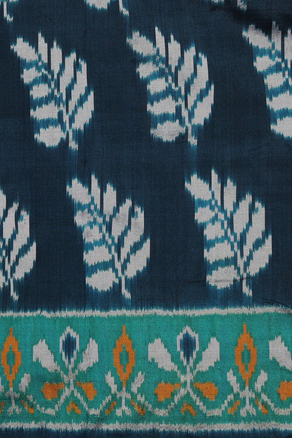 Collection of Pochampally Silk Ikat Teal Blue Saree in a gallery layout