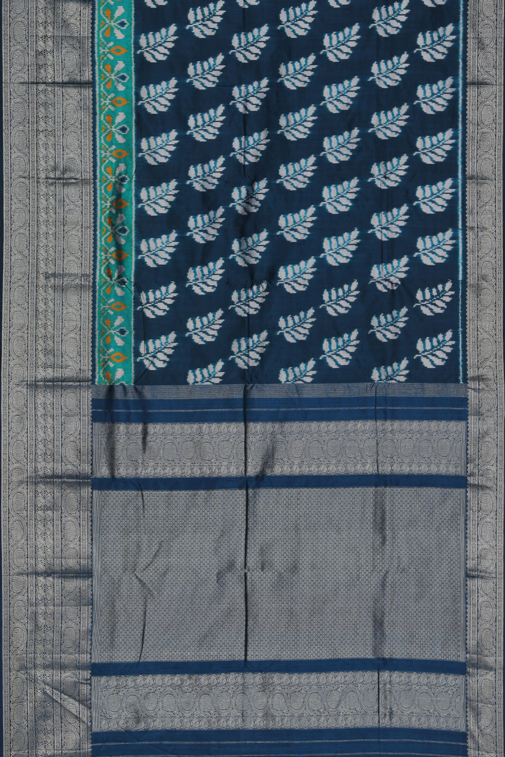 Collection of Pochampally Silk Ikat Teal Blue Saree in a gallery layout