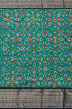 Collection of Pochampally Silk Ikat Teal Blue Saree in a gallery layout