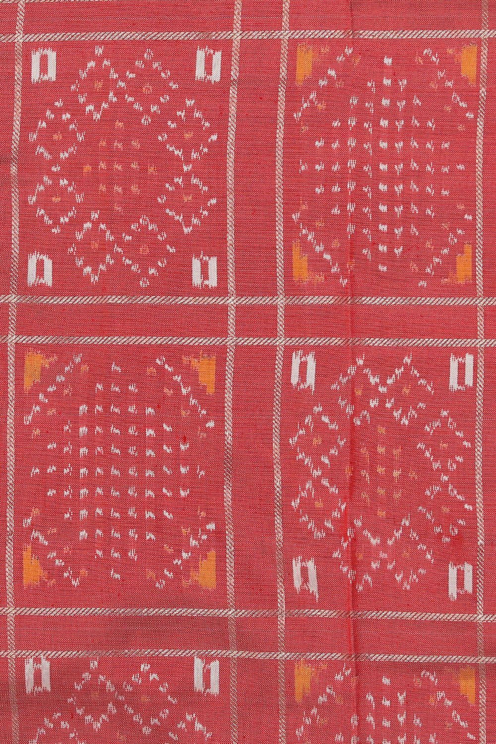 Collection of Pochampally Silk Ikat Coral-Red Saree in a gallery layout