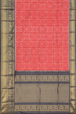 Collection of Pochampally Silk Ikat Coral-Red Saree in a gallery layout