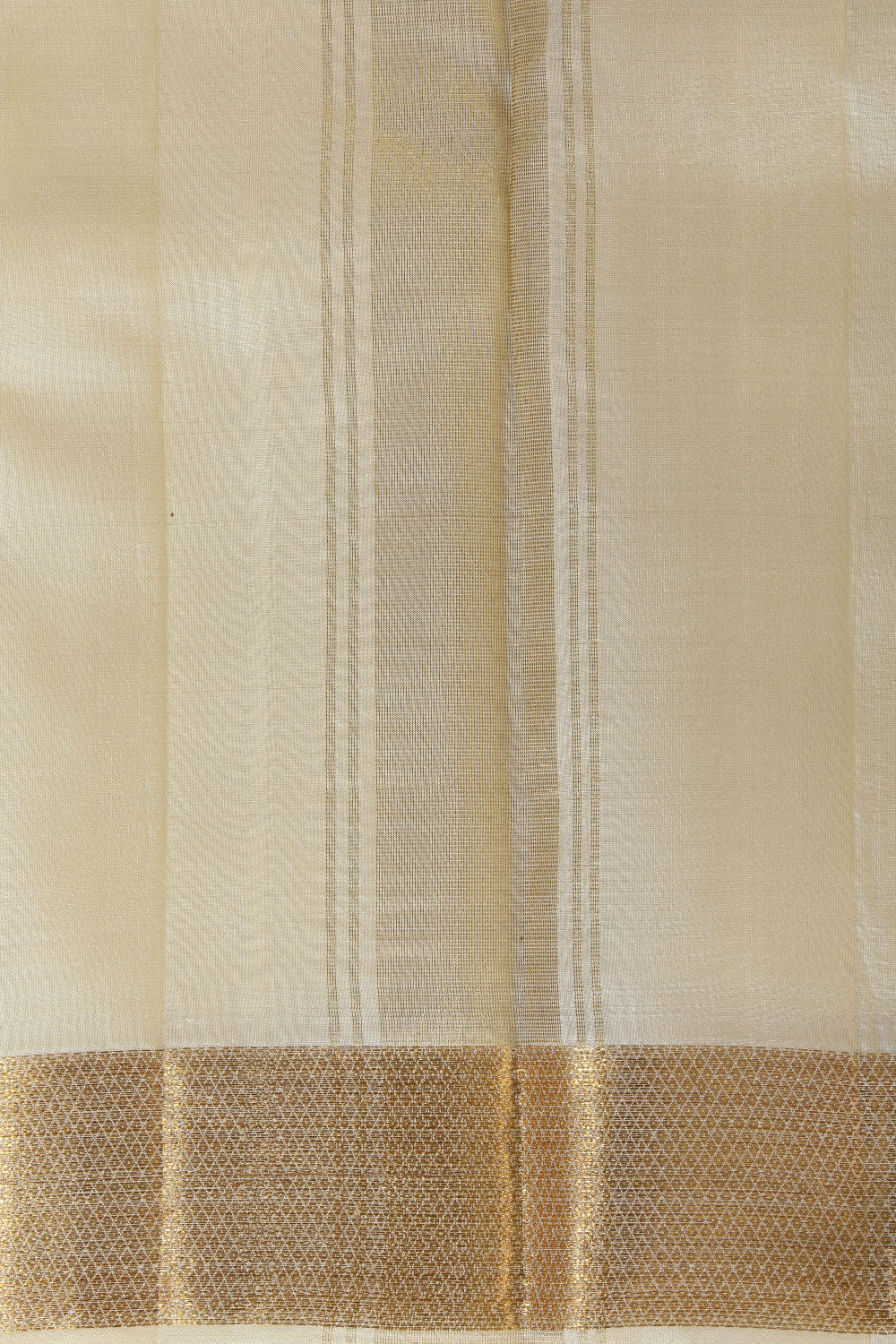 Collection of Kanchi Silk Cream Traditional Dhoti With Kanduva (8 X 4) in a gallery layout