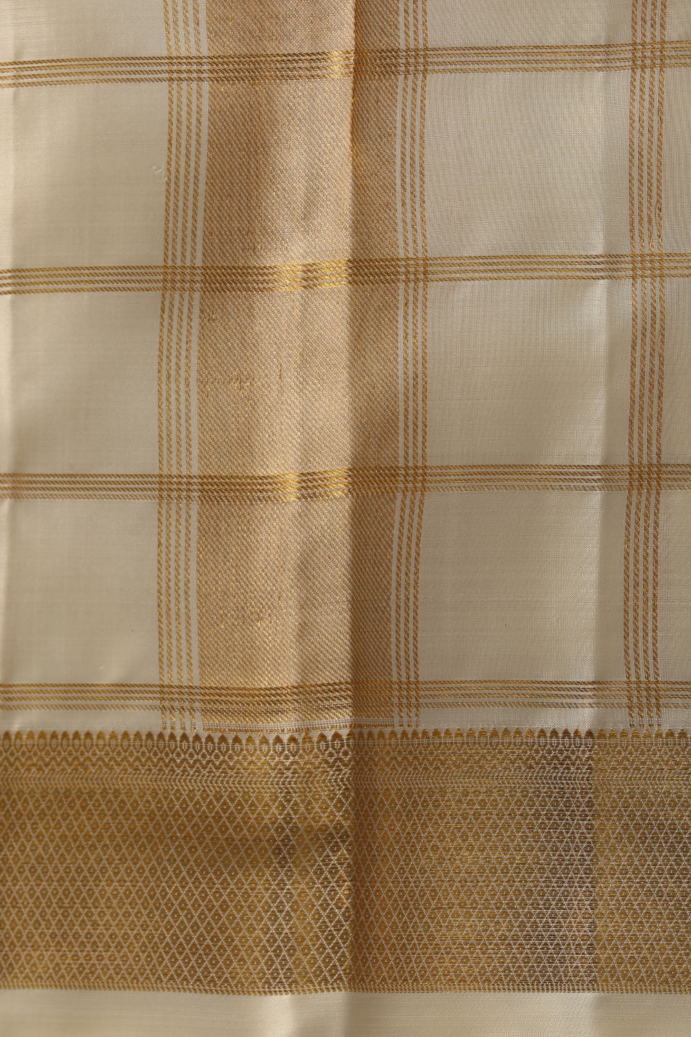 Collection of Kanchi Silk Cream Traditional Dhoti With Kanduva (8 X 4) in a gallery layout