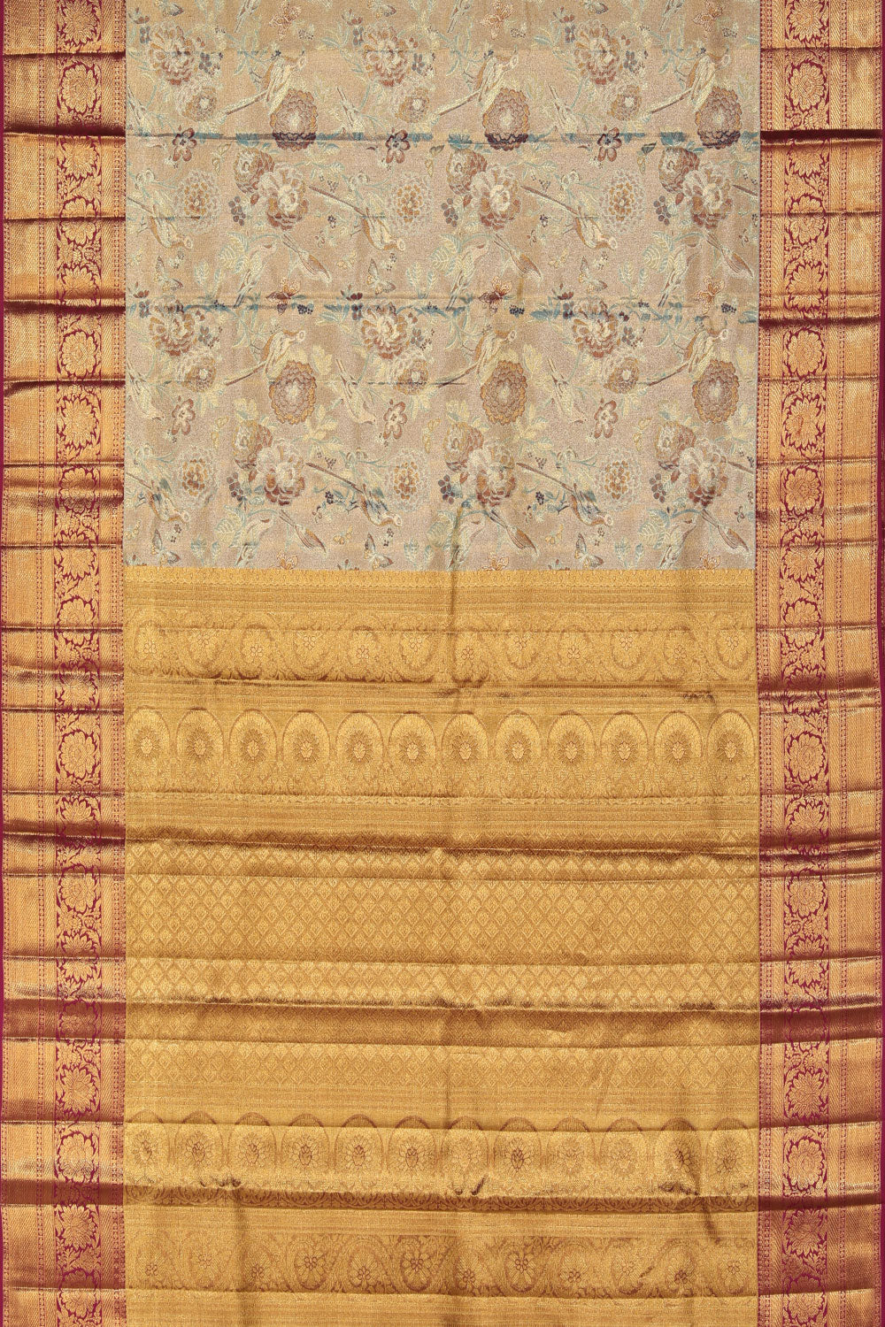 Collection of Kanchipattu Tissue Brocade Gold Saree in a gallery layout