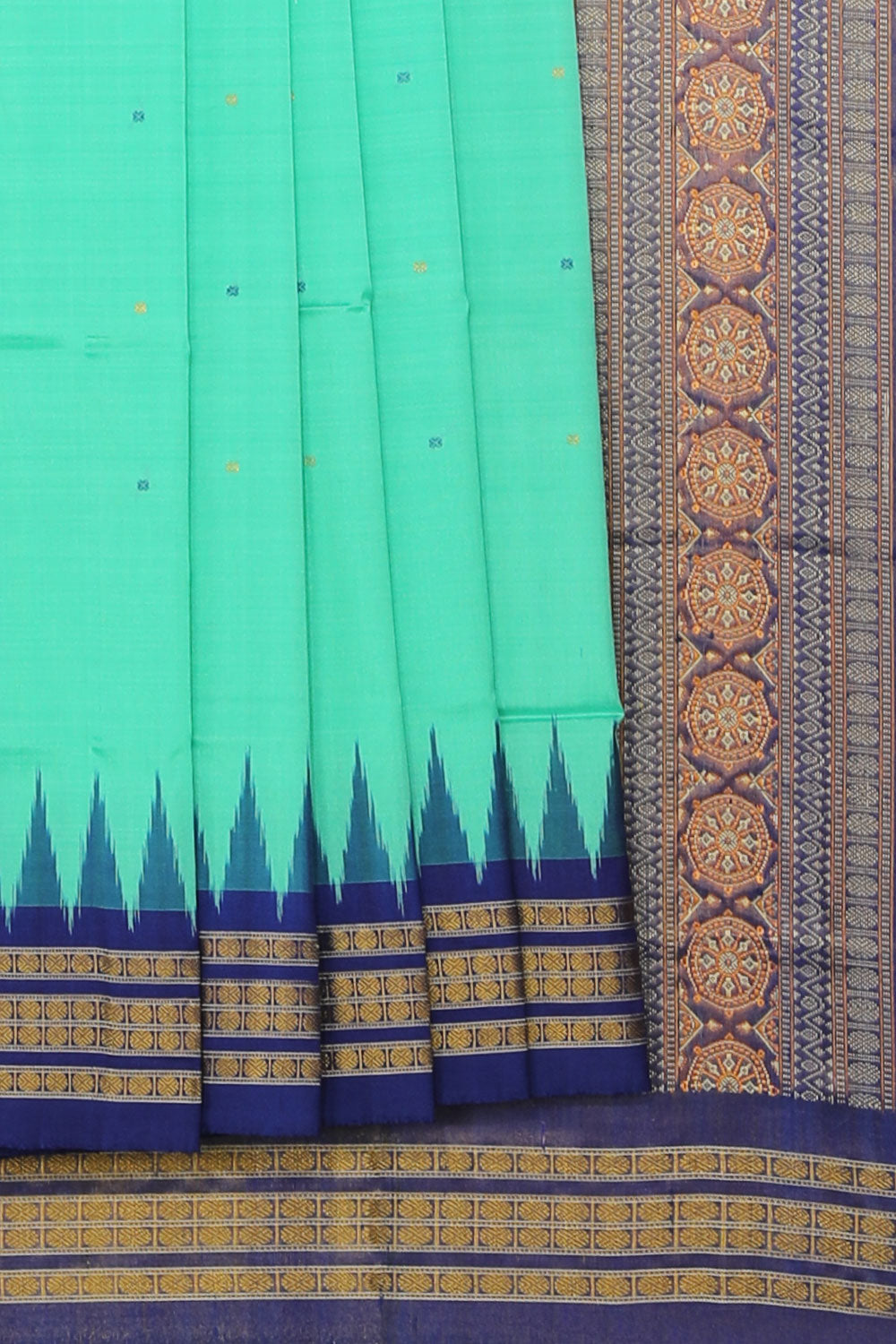 Collection of Sambalpuri Silk Turquoise-Green Saree in a gallery layout