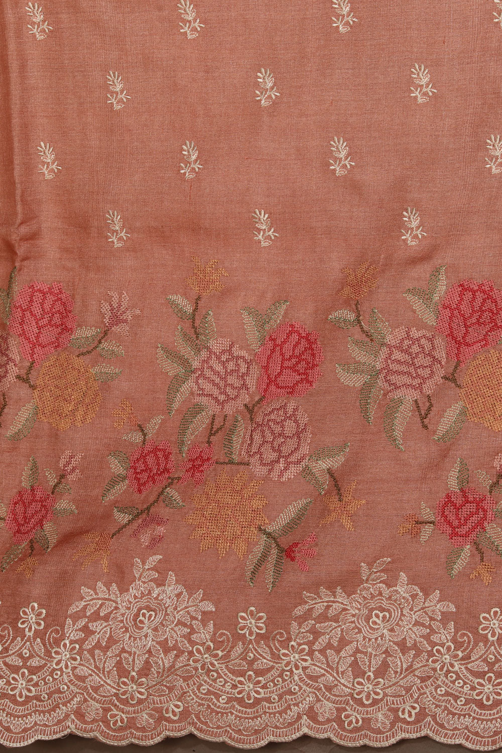 A Beautiful Embroidered Peach Saree