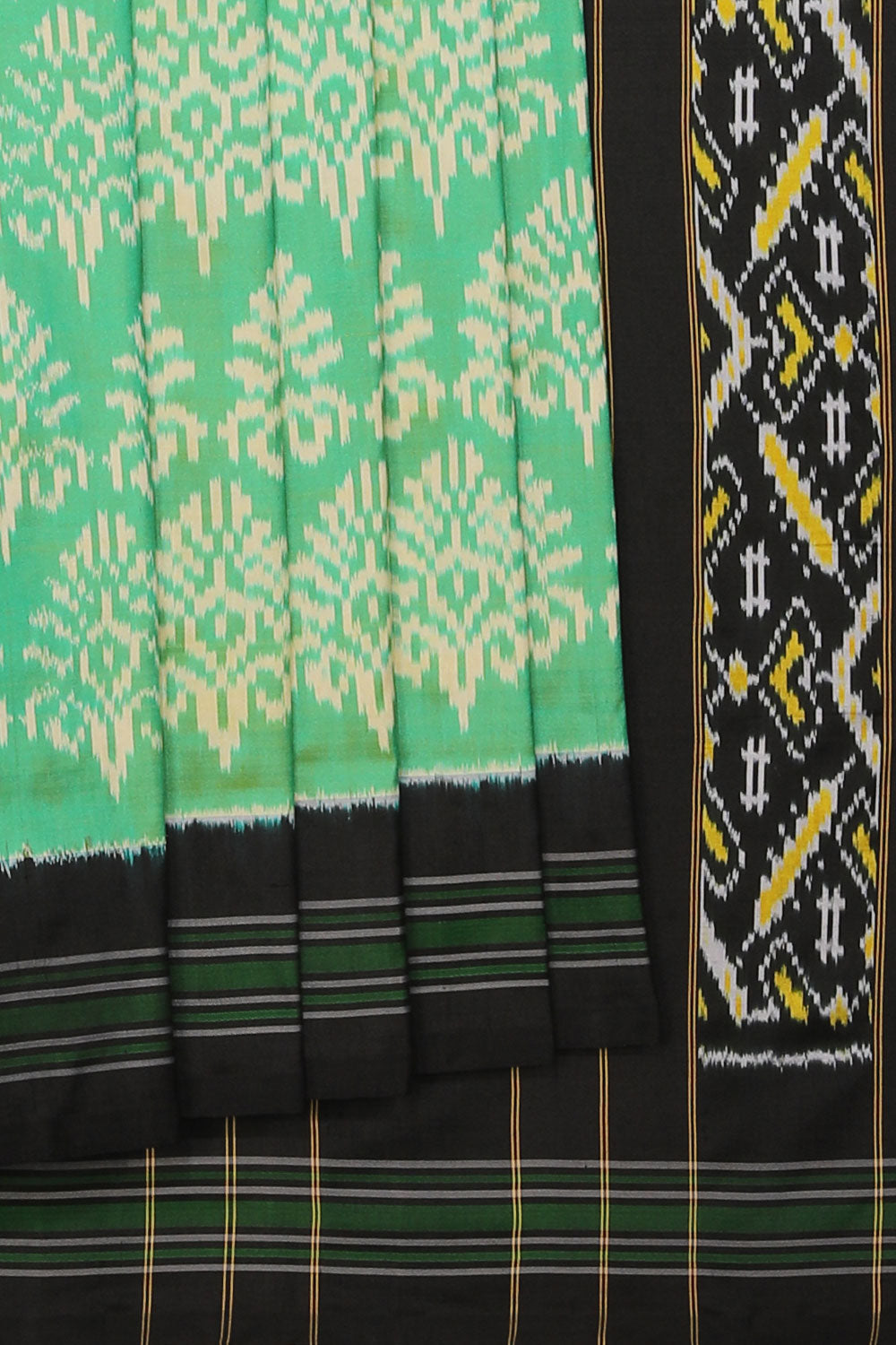 Collection of Pochampally Ikat Silk Mint Green Saree in a gallery layout