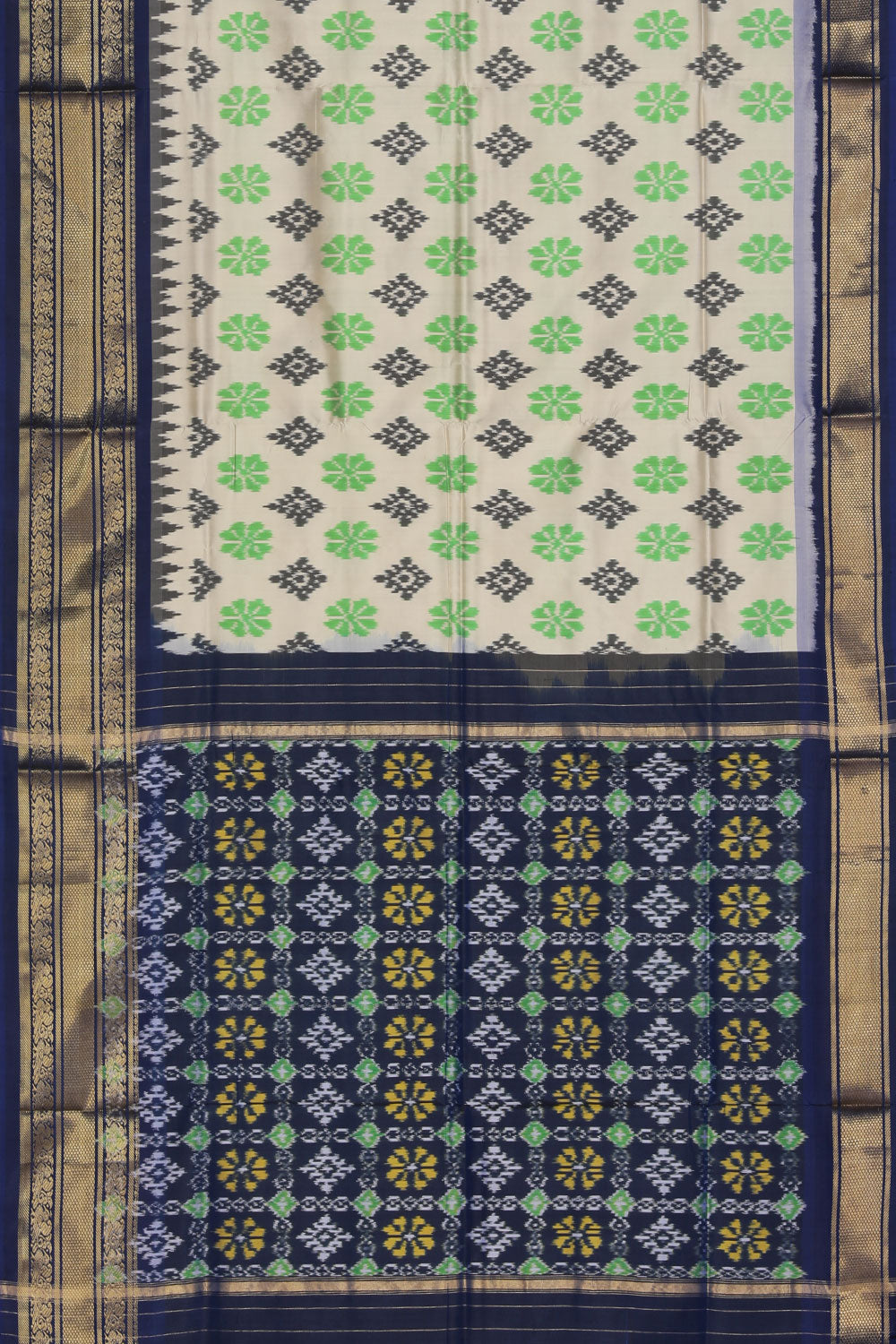 Image of Pochampally Ikat Silk Cream Saree